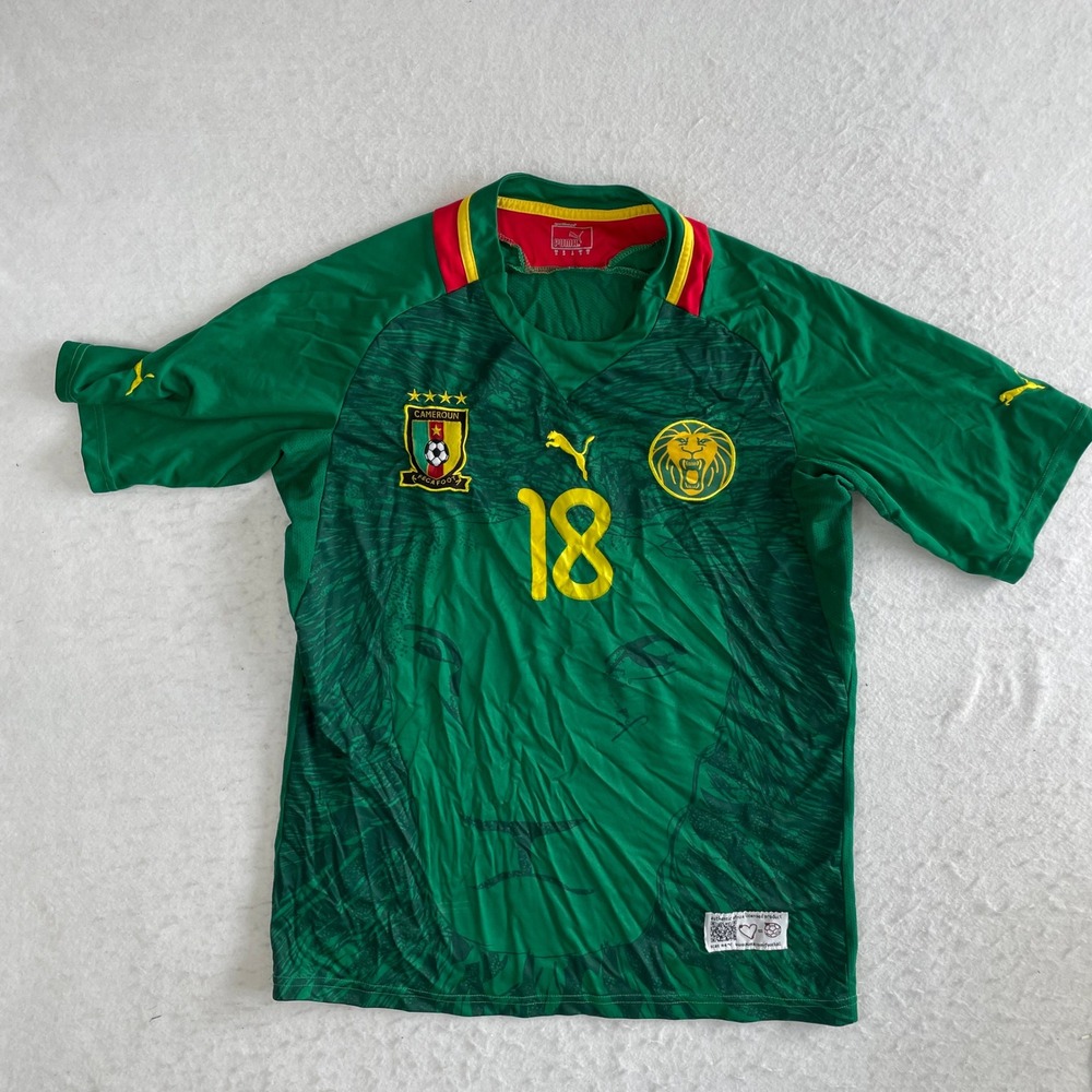 Puma Cameroon Soccer Jersey Medium Green Lion Graphic #18 Short Sleeve Shirt